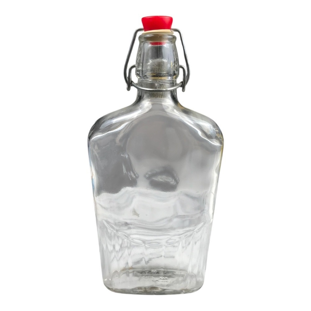 Clear Glass Bottle with‎ Wire Bale and Red Lid Vintage Style Decorative F72Q